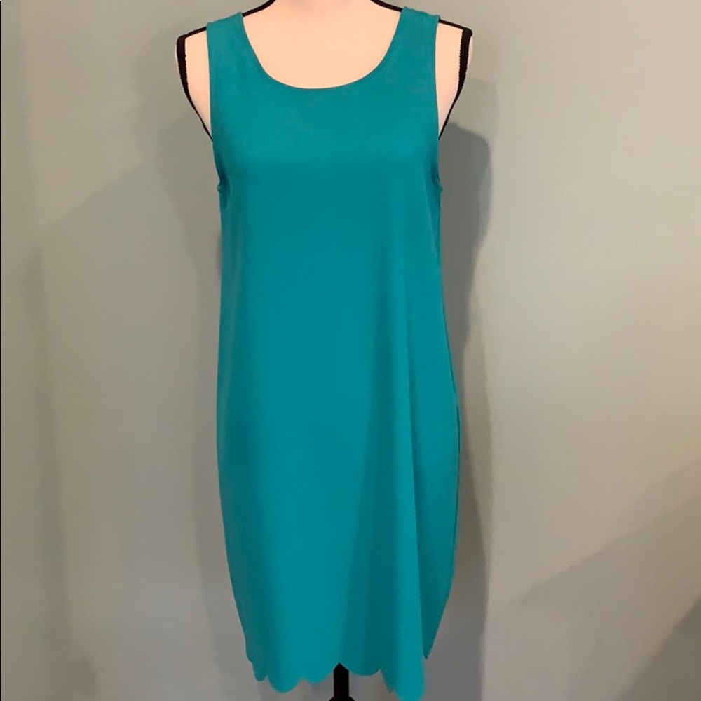 Teal Blue Sleeveless Scalloped Edge Dress
